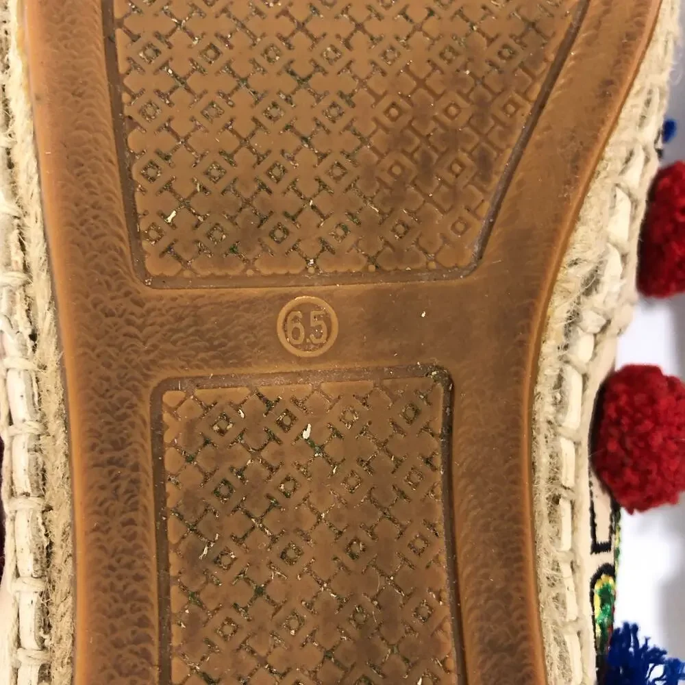 Tory Burch Ellis Pom Pom Embroidered Espadrille Flats